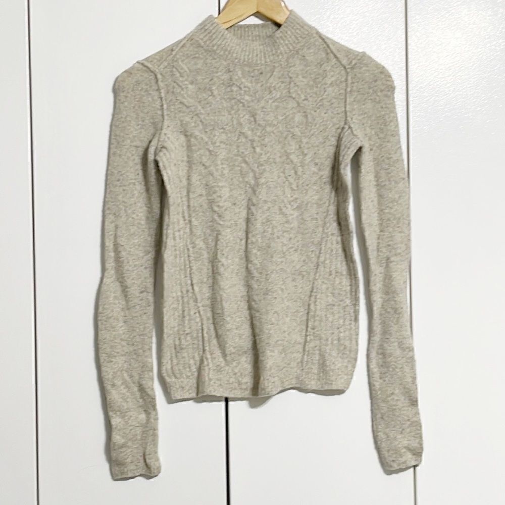 Free People Mock Neck Cable Knit Beige Wool Blend Sweater Size XS